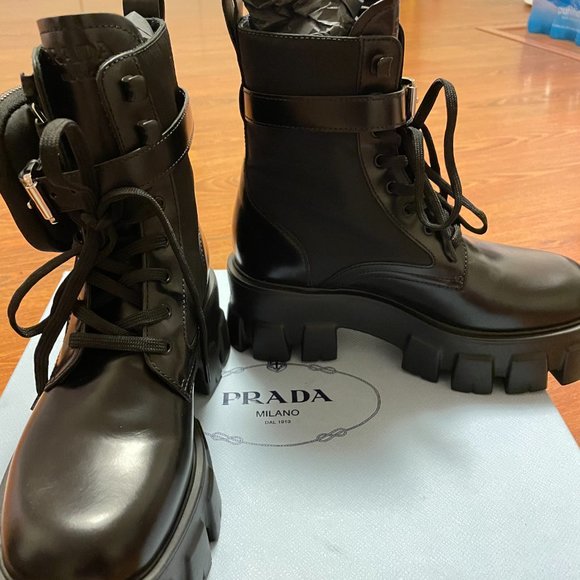 PRADA Leather Zip Pocket Combat Booties - Size 7(US) / 37 (EU) - Picture 4 of 7